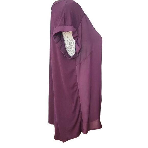 Fortune + Ivy Women's Size Medium Burgundy Short Sleeve Button Top - Picture 3 of 5